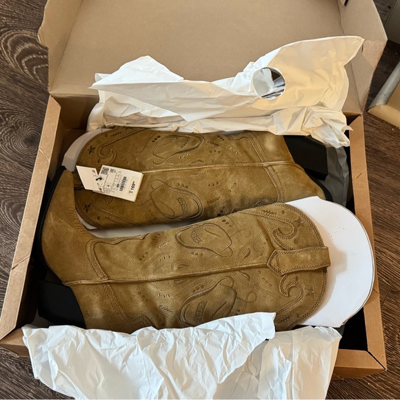 Zara Embroidered Suede boots Tan Heeled Western boots - Picture 2 of 6